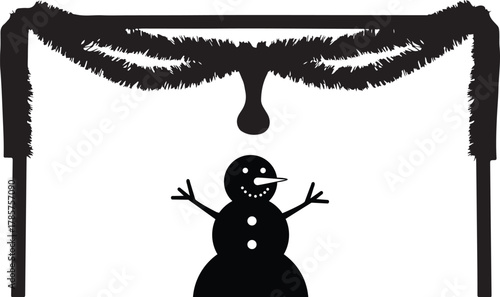 Cute cartoon illustration of Santa Claus with a reindeer and a black and white Christmas tree