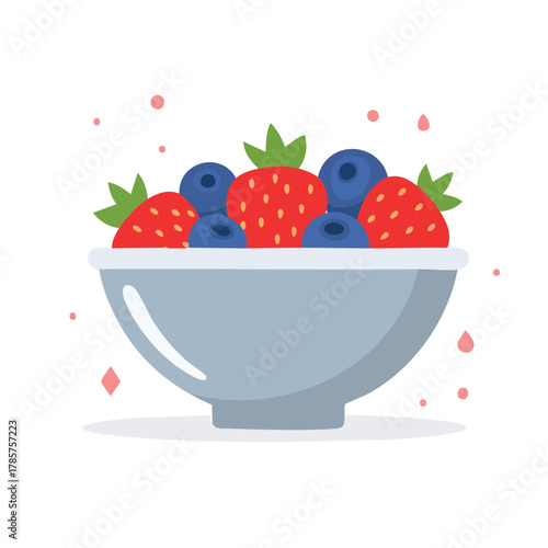 A refreshing and healthy bowl overflowing with vibrant strawberries and blueberries, perfect for a nutritious breakfast or a delightful snack