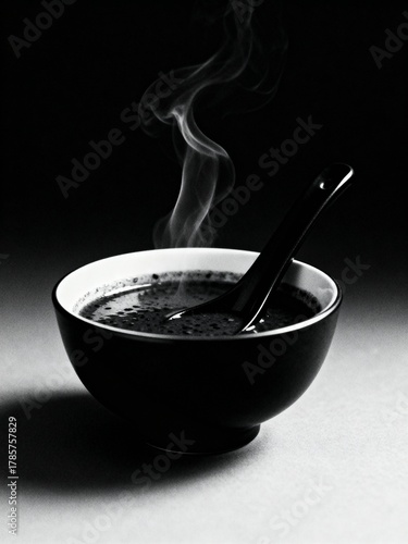 Steaming Black Sesame Soup: A Moody Portrait. A traditional sweet soup.