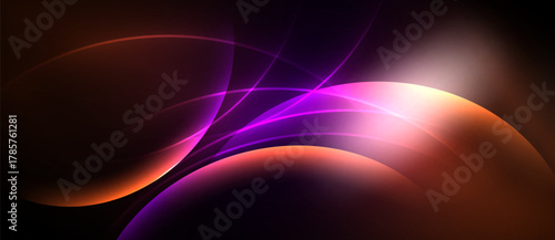 Abstract waves, vibrant colors, smooth gradients. Dynamic composition creates luminous, flowing forms. Dark background emphasizes bright elements.