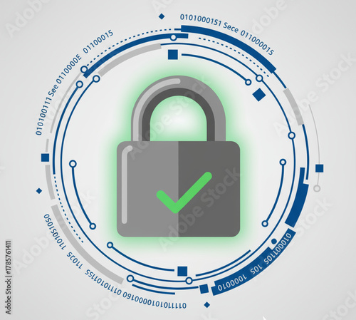 Secure Digital Data Protection Padlock Icon with Checkmark, Cybersecurity, Network Safety, Encryption