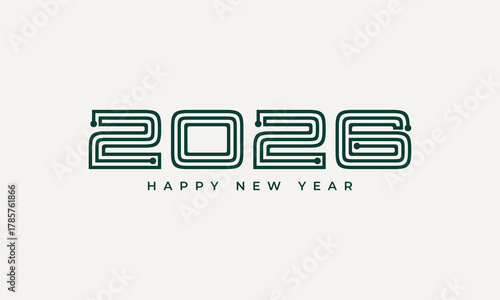 Happy new year 2026 greeting card with modern circuit board style numbers. digital design for future celebrations and technology themes. Vector Happy new year 2026 design. 2026 logo text design.