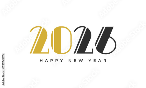 Stylized 2026 happy new year design featuring elegant gold and black typography for celebrations and seasonal greetings. Vector Happy new year 2026 design. 2026 logo text design.