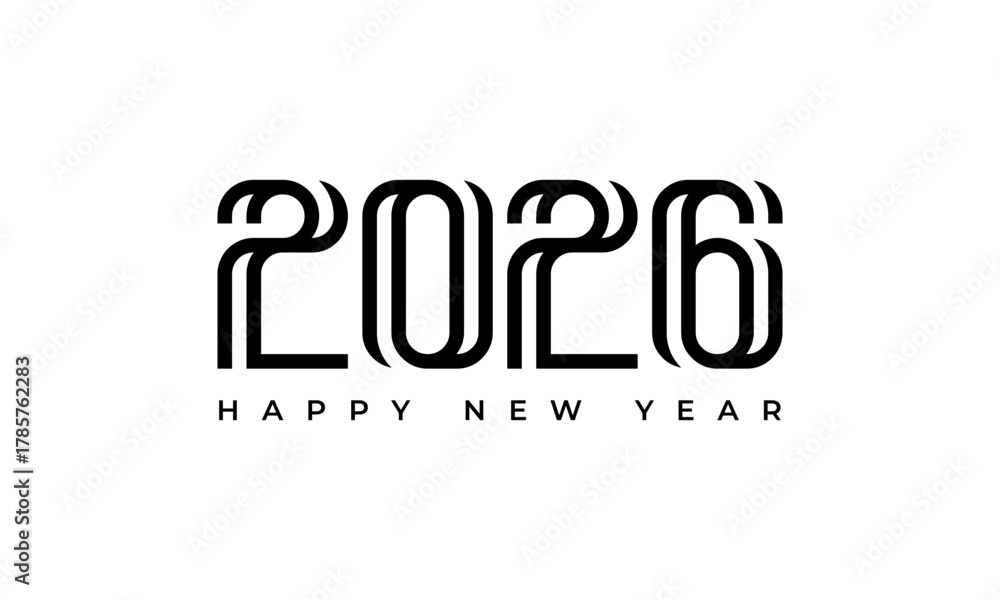 Fototapeta premium 2026 happy new year typography design, modern double line numbers and text, greeting cards and festive banners. Vector Happy new year 2026 design. 2026 logo text design.