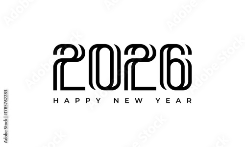 2026 happy new year typography design, modern double line numbers and text, greeting cards and festive banners. Vector Happy new year 2026 design. 2026 logo text design.