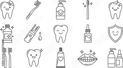 Dental care and oral hygiene products for healthy teeth and gums vector eps silhouette
