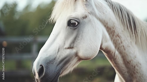 Wallpaper Mural Gray horse with a focused gaze, standing in front of a wooden fence. Torontodigital.ca