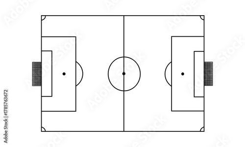 Soccer field icon with transparent background, top down view of a football pitch, outline for sports applications, game strategy diagrams, vector illustration