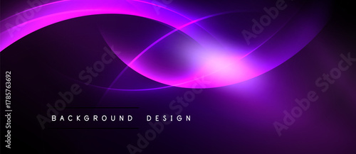 Abstract purple design features flowing lines, bright glow. Dark background enhances vibrant curves, modern aesthetic.