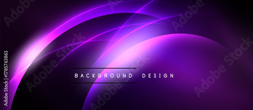 Abstract purple design features flowing lines, curves. Gradient shades create dynamic visual effect. Text reads background design.