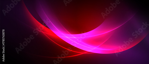 Abstract vibrant curves, flowing lines. Red, purple hues dominate dark background. Smooth gradients create dynamic visual impact.