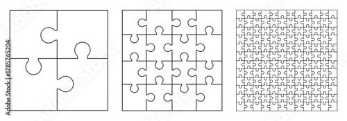 Puzzle pieces set, template puzzle jigsaw isolated, puzzles grid black collection