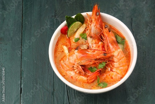 Tom yum goong or tom yam is a family of hot and sour Thai soups