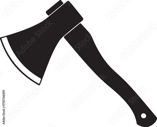 Black silhouette of an axe with a wooden handle on a white background hatchet tool on transparent background