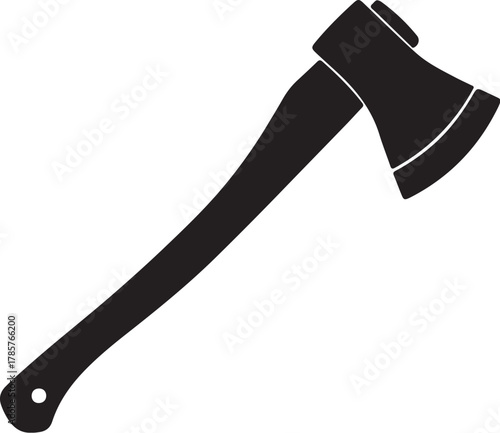 Black silhouette of an axe with a wooden handle on a white background hatchet tool on transparent background