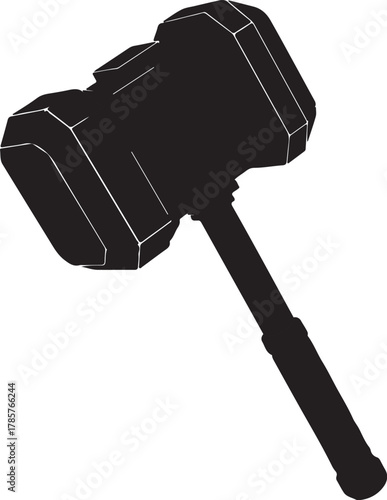 Black silhouette of a large sledgehammer with a thick handle on a white background tool weapon on transparent background