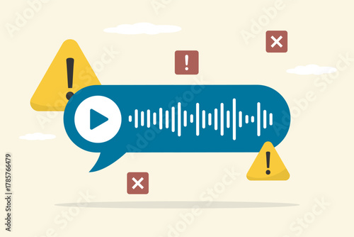 Ban on using voice messages and loud conversations. System failure and refusal to produce voice message, sound waves. Problem or system failure. Virus attacked online file.