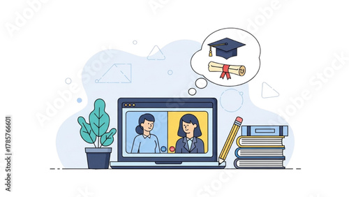 Student and tutor on a video conference discussing future academic success and graduation goals