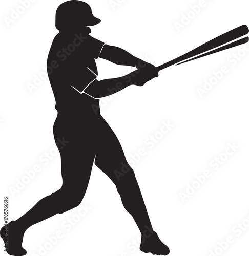 Silhouette of a baseball player swinging a bat during a game batter on transparent background