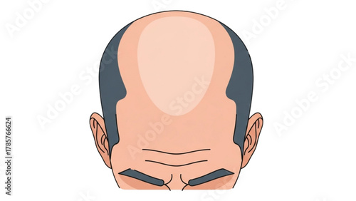 Human Head Back View Illustration Depicting Baldness, Hair, and Facial Features