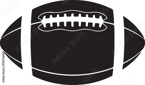 Black silhouette of an American football on a white background Keywords: football, American football, sport, game, ball, oval, laces, stitching, silhouette, black, white, on transparent background