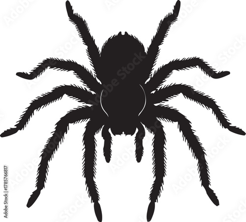 Black Silhouette of a Hairy Tarantula Spider on a White Background arachnid insect on transparent background
