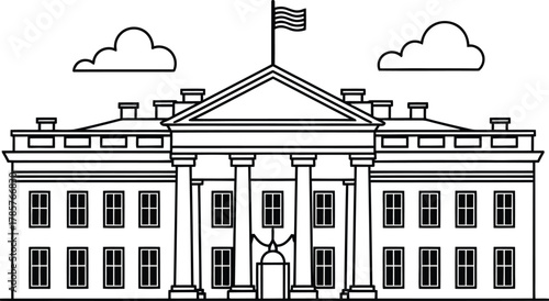 White house vector illustration outline drawing american landmark icon eps silhouette