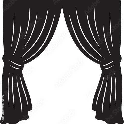Black Silhouette of Stage Curtains Tied Back on a White Background theater drapes on transparent background