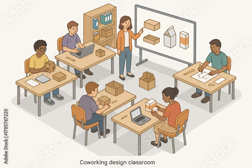 Diverse classroom of young adults engaging in collaborative design activity
