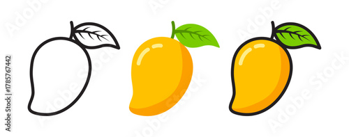 Mango fruit cartoon style colorful icon set vector illustration