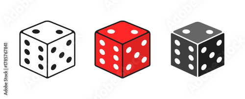 Red and black game dice cube colorful icons vector illustration