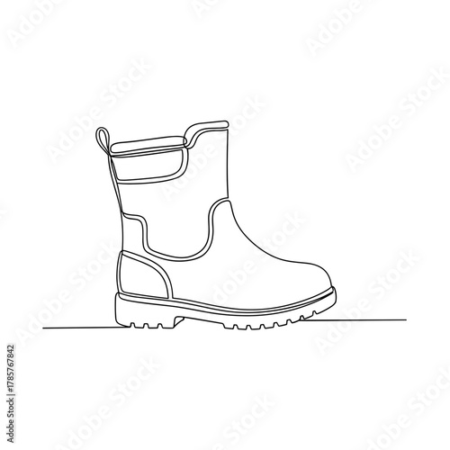 Winter boot with rugged sole in one-line minimal drawing style