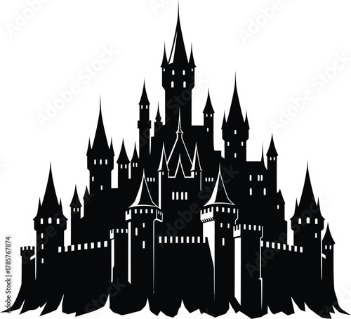 Castle silhouette vector illustration medieval fantasy fairytale design eps