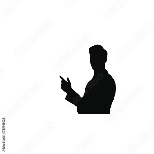 Man's silhouette pointing directly forward, selection or choice concept.