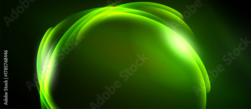 Abstract green swirls create luminous form. Bright highlight suggests energy, depth, smooth gradients dominate composition.