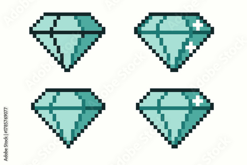 Four pixel art diamonds with shading variations