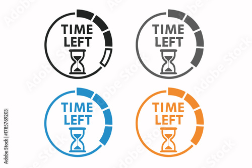 Time left icon set with hourglass and countdown design