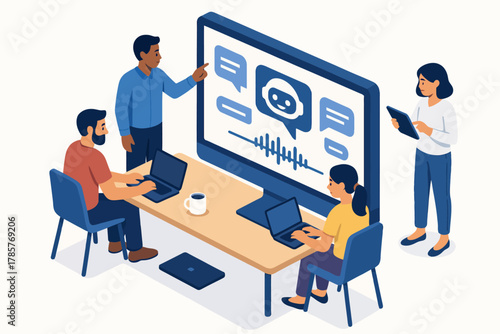 Asian and african adults collaborating on ai chatbot project in modern office