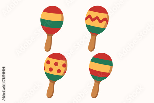 Colorful maracas: bright red, yellow, and green percussion instruments
