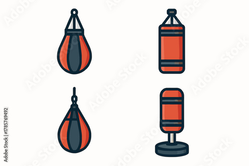 Red and black boxing bags set: speed, heavy, and free-standing punching equipment