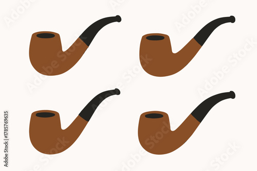 Collection of brown tobacco pipes with black stems on white background
