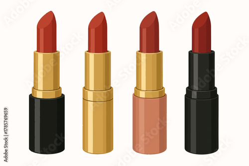 Set of red lipstick tubes with gold and black casings
