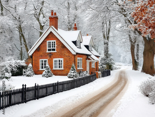 Cottage in the snow in the uk