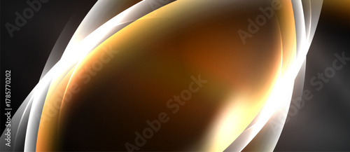 Abstract design features swirling shapes, warm browns, bright whites. Smooth gradients create dynamic visual effect. Minimalist composition.