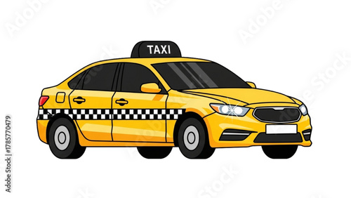 Bright Yellow Taxi Cab with Checkerboard Stripe - Ready for a Ride