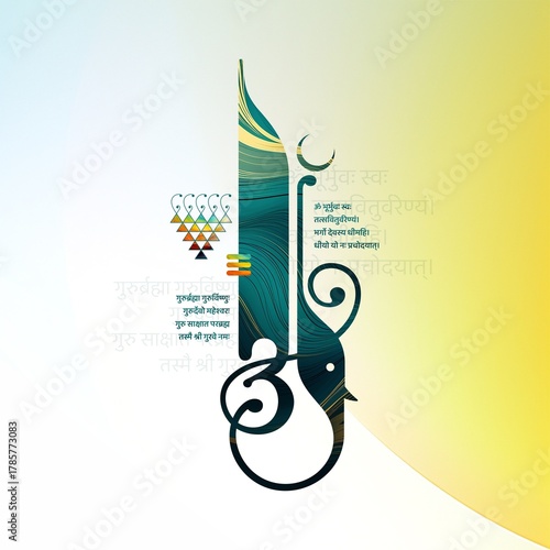 abstract background shri Ganesha & om with guru Purnima yantra & mantra