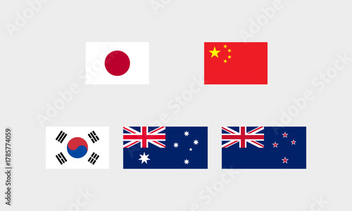 Asiatische und Pazifik-Flaggen – Japan China Südkorea Australien Neuseeland