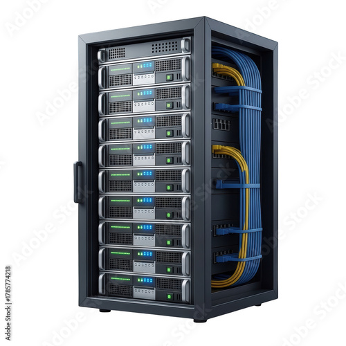 Server Rack with Network Cables and Blinking Lights data center computer hardware