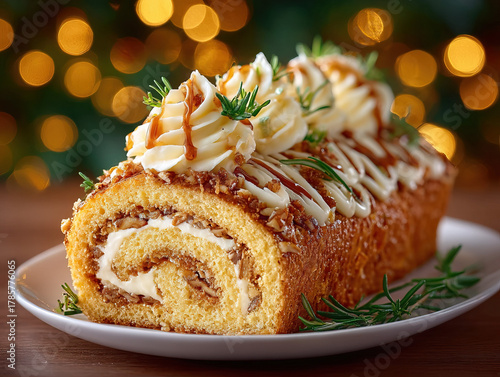 slice of Christmas log cake