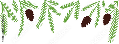 Pine tree branches with natural brown cones, a festive evergreen illustration Vector